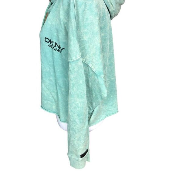DKNY Hoodie Drawstring Cropped Green Yellow Tie Dye Left Chest Logo Pullover XL - Picture 3 of 15